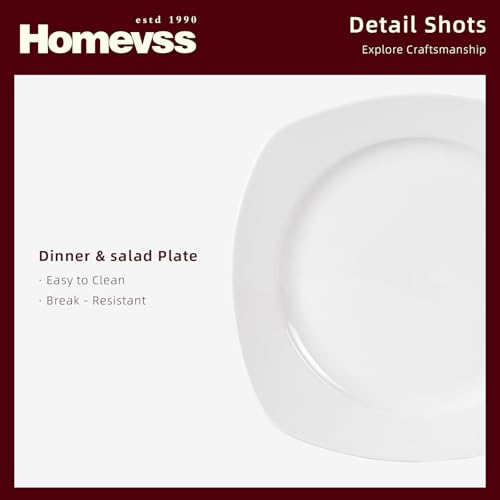 HomeVss New Bone China Embossed Dinnerware Set (Square Coupe / Service for 4 - 16pc Set)