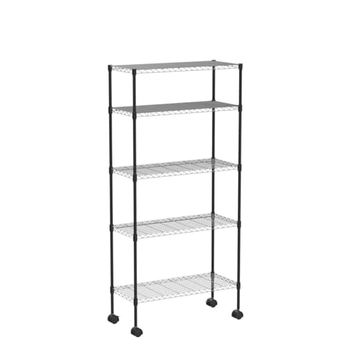 5 Tier Wire Shelf with Wheels (Black / 30×14×60)