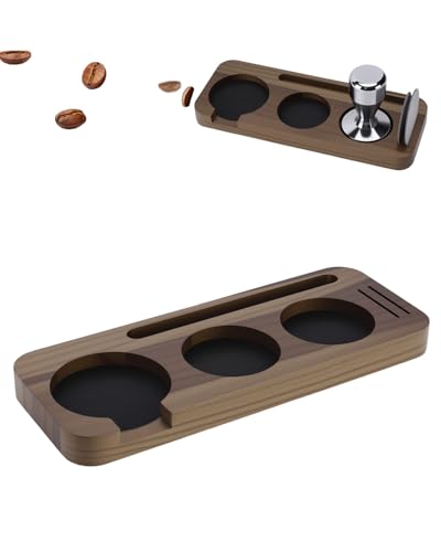 Solid Walnut Espresso Tamping Station Espresso Organizer Station (Brown Station 54mm)