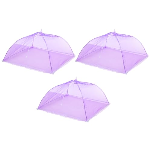 3 Pcs Large and Tall Food Covers 17" Mesh Food Covers for Outdoors Collapsible Food Protector Covers Tent for Parties Outdoor Picnics BBQs (17" / Purple)