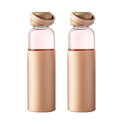 21oz Borosilicate Glass Water Bottle with Non (2pcs Pink)