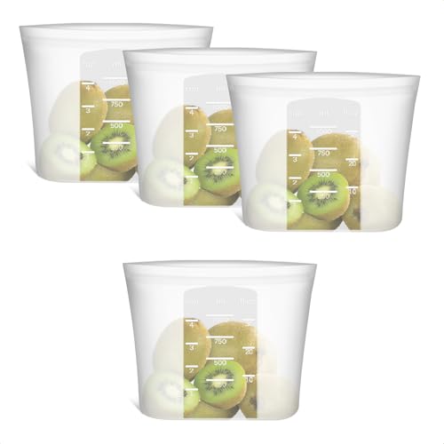 Reusable Silicone Food Storage Bags Quart 4 Pack (Translucent | Small | 4 Pack)