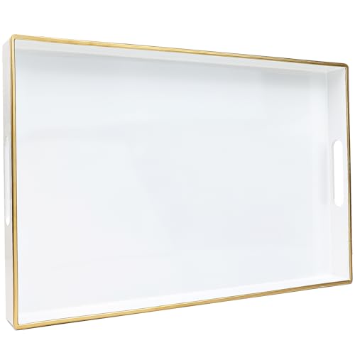 White Decorative Serving Tray with Handles (Pure White)