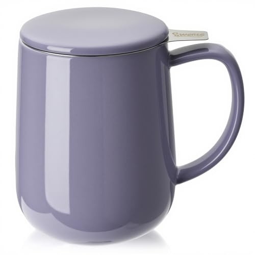 20 oz Porcelain Tea Mug with Infuser and Lid (Purple)