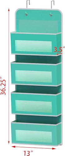 4 Clear Pocket Over Door Hanging Organizer (4 Pockets / Turquoise)