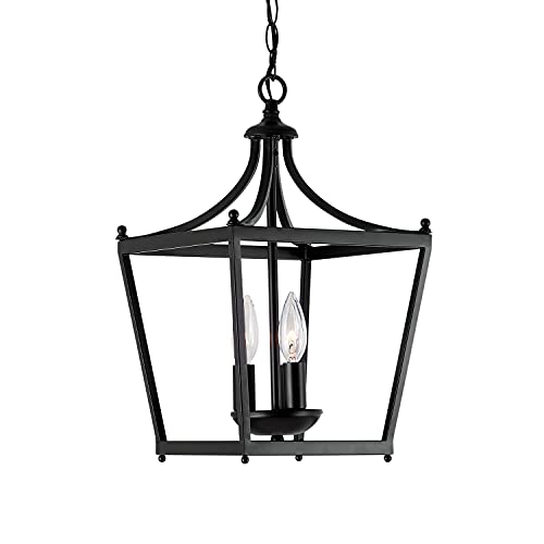 Capital Lighting 4036MB Stanton Geometric Metal Open Frame Lantern Foyer Pendant (3-Light / Matte Black)