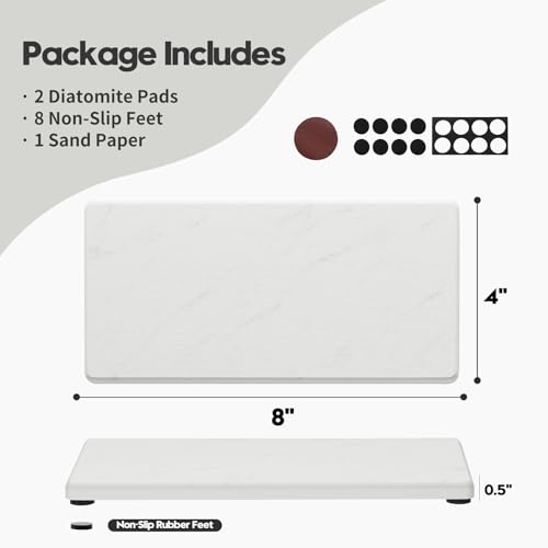 2PCS Diatomite Marble Stone Drying Mat for Kitchen Counter (2 Pack - Marble Pattern - 8"x 3.8")