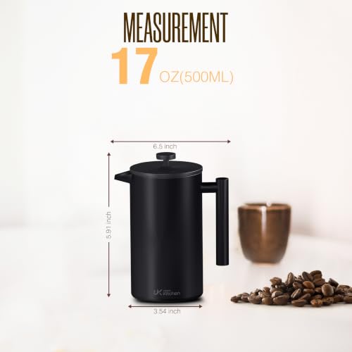 304 Grade Stainless Steel French Press 17 Oz (Black / 17 Ounce)
