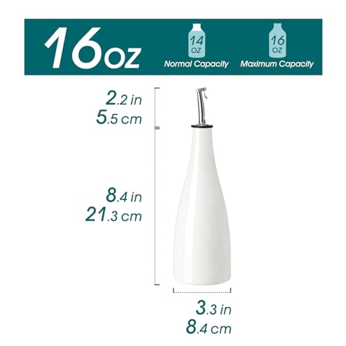 16 Oz Ceramic Olive Oil Dispenser Bottle (16 Ounces / White)