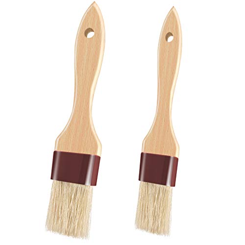 Pastry Brushes for Baking Basting Brush with Boar Bristles and Beech Hardwood Handles Culinary Oil Brush for Barbecue Butter Grill BBQ Sauce Baster Marinade Kitchen Food Cooking Brushes (1 inch & 1.5 inch - 2PCS)