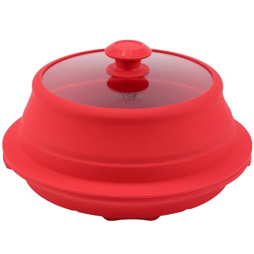Microwave Splatter Silicone Cover Collapsible Steamer (10.5-11 inch / Red)
