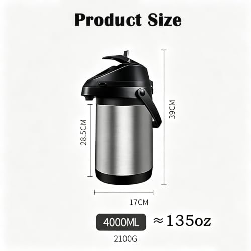 135oz 4L Airpot Coffee Carafe Thermal Dispenser with Pump Keeping Hot (135.3 Ounces)