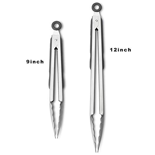 Premium 304 Stainless Steel Tongs Set (9" & 12" / Gray)