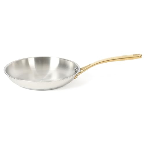 Castelle 9.5 Inch Stainless Steel Frying Pan with Gold (Stainless Steel W/ Gold Handle / 9.5" Frying Pan)