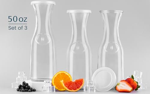 Glass Carafe Pitchers (Set of 3, 1.5 Liter)