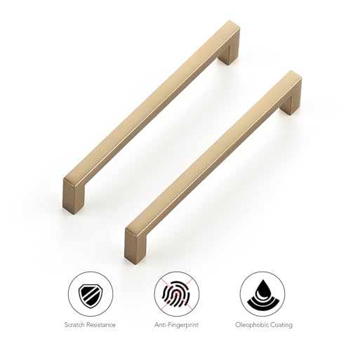 Champagne Bronze Cabinet Handles Solid Cabinet Pulls 5 Inch 30 Pack (Champagne Bronze / Flat Black 5" Hole Center)