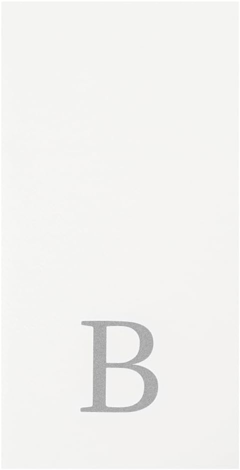 Luxenap 15.8 X 7.9 Inch Linen-Feel Guest Towels, 50 Lettered Hand Towels - Silver Letter 'B', Sans Serif Font, White Paper Dinner Napkins, airlaid, For Restrooms And Tables - Restaurantware