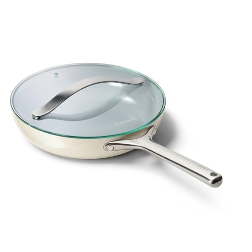 Non Stick Ceramic Frying Pan with Glass Lid (1x 10.5 IN / Cream)