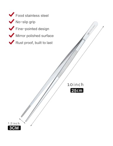 10 Inch Kitchen Food Tweezers Fine Stainless Steel Tweezer Tongs (10" Tweezers - 2 Piece Set)