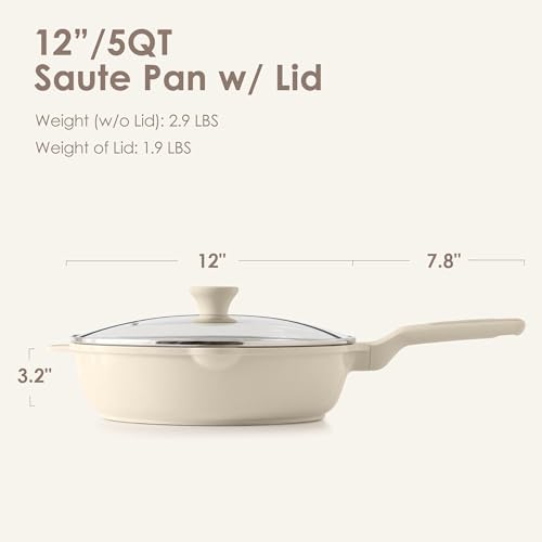 Nonstick Saute Pan with Lid 12 (Antique White / 12-inch/5QT)