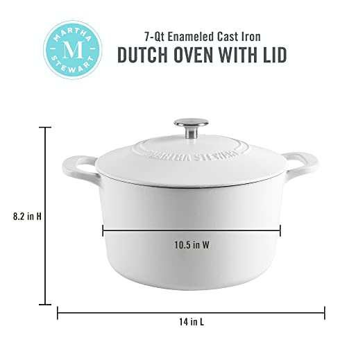 Gatwick 7 Quart Enamel Cast Iron Dutch Oven Pot with Lid (White Matte / 7-Quart)