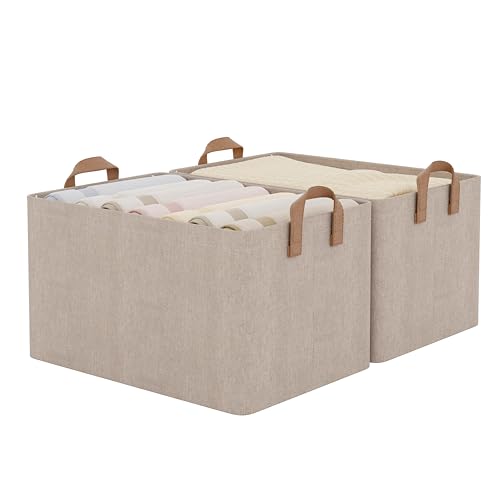 Large Fabric Storage Bins (Brown and Beige / 16 ½" L x 12" W x 10 ¼" H)