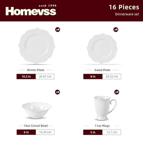 HomeVss New Bone China Dinnerware Set (Lotus / Service for 4 - 16pc Set)