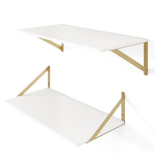 24W x 12D Deep Floating Shelves Set of 2 White & Gold (White With Golden Bracket / 24Wx12Dx5.8H)