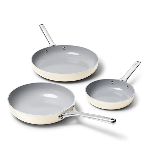 Non Stick Ceramic Coated Fry Pan Trio (Cream / 3-pc Set)