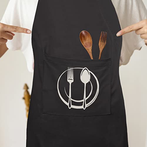 Unisex Cotton Apron With Printed Pocket Grey 24x36