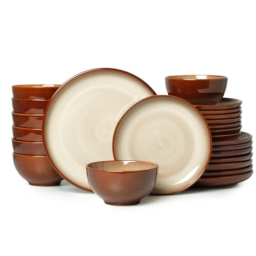 Stoneware Dinnerware Sets for 8 (Brown Yellow / Set (24pcs))