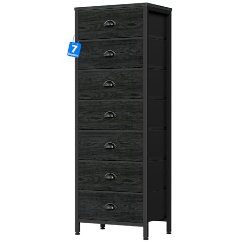 Black Bedroom Dresser (Black Oak / 11.8"D x 15.8"W x 43.3"H (7 Drawers))