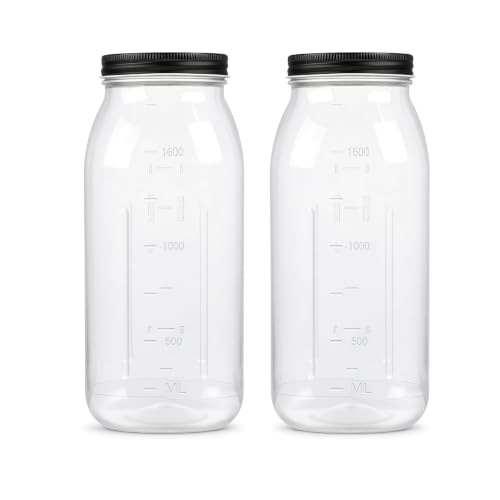 64 oz Large Plastic Mason Jars with Airtight Lids Wide Mouth (2 Pack Black)