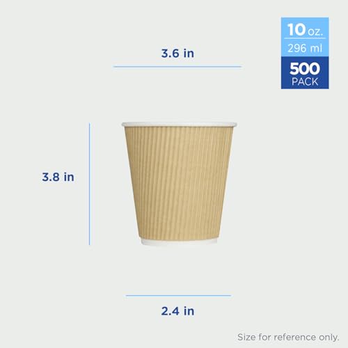 10 oz Ripple Insulated Coffee Cup [500 Count] Disposable Paper Hot Cup (10 OZ / Kraft)