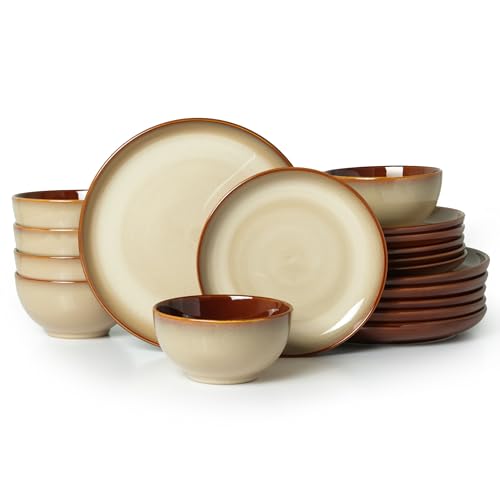 Ceramic Dinnerware Sets for 6 (Brown Yellow / Set (18pcs))