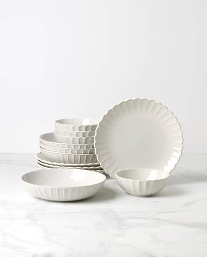 French Perle Scallop White Dinnerware Plate and Bowl Set (12-Piece Dinnerware Set (Bowls) / White)