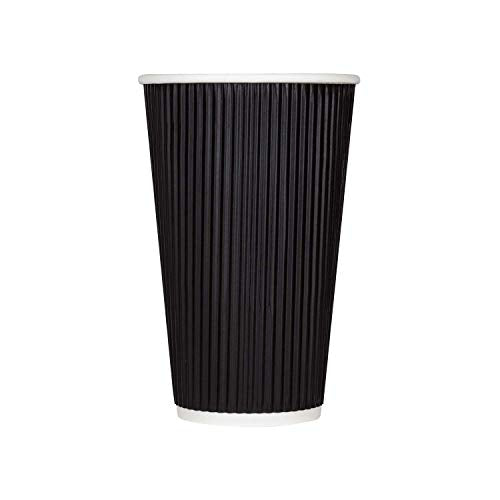 16oz Ripple Insulated Coffee Hot Cups [500 Count] Black Double Poly Lined Paper Hot Cup (16 OZ / Black)