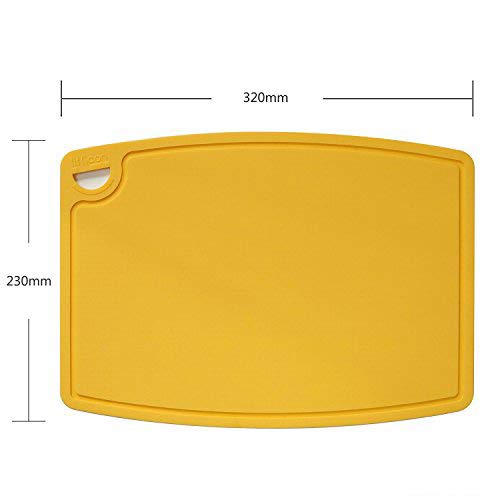 Thick Silicone Cutting Board 12.6'' x 9.1'' Juice Grooves Easy Grip Handle Dishwasher Safe (12.6"L x 9.1"W / Yellow)