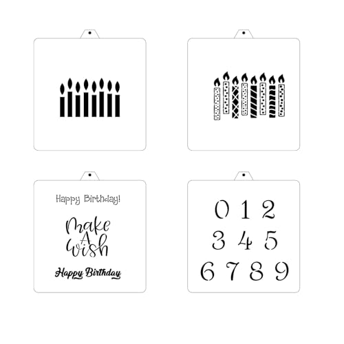 Cookie Cutter and Stencil Bundle Royal Icing Cookies Stencils Paint Your Own Biscuit Bakery Starter Kits Royal Icing Fondant Cutters Birthday Wedding Holiday Cookies Painting Coloring Pages Comb (Happy Birthday Candle)