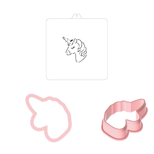 Cookie Cutter and Stencil Bundle Royal Icing Cookies Stencils Paint Your Own Biscuit Bakery Starter Kits Royal Icing Fondant Cutters Birthday Wedding Holiday Cookies Painting Coloring Pages Comb (Unicorn Face)