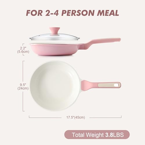 9.5In Nonstick Ceramic Frying Pan with Lid (Sakura Pink / 9.5 Inch)