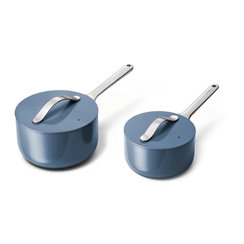 Non Stick Ceramic Sauce Pans with Lids (Navy / 3 Qt & 1.75 Qt)
