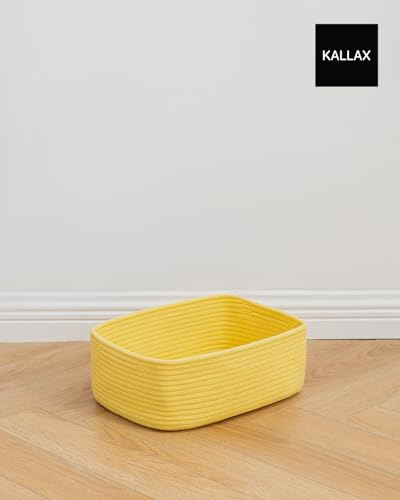 Small Woven Storage Basket for Organizing (Yellow / 13.5"L x 9.5"W x 5"H)