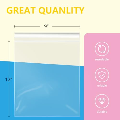 100 Pcs 9" x 12" Clear Zip Bags (100 Count)