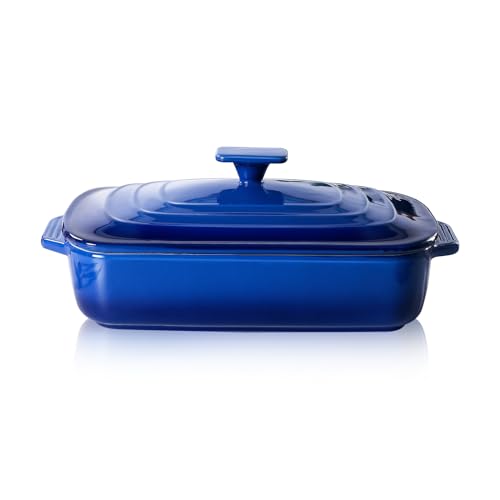 Large Ceramic Casserole Dish with Lid (Blue)