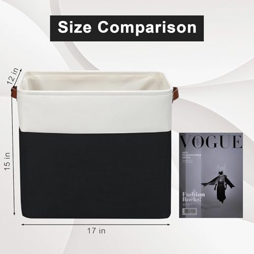 Large Fabric Storage Baskets (Black / Off-White / Extra Large -17"x12"x15")