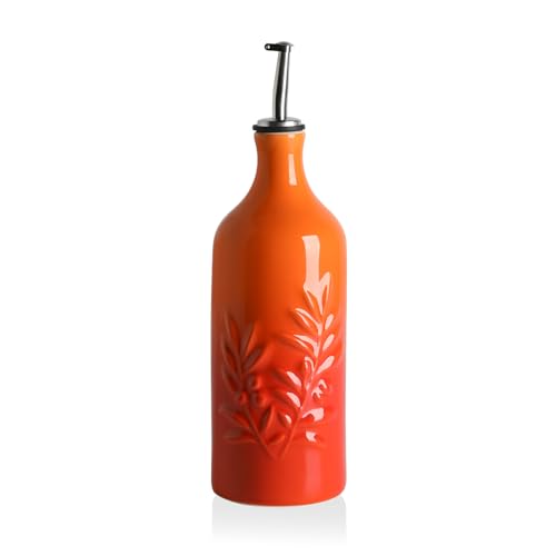 Sweejar Ceramic Olive Oil Dispenser Bottle (Gradient Orange / 20 oz, Set of 1)