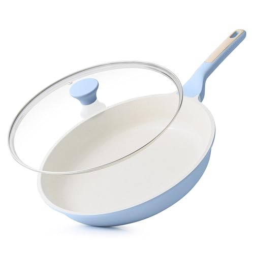 11Inch Nonstick Ceramic Frying Pan with Lid (Glacier Blue / 11 Inch)