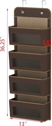 4 Clear Window Pocket Over Door Hanging Organizer (4 Pockets / Brown)