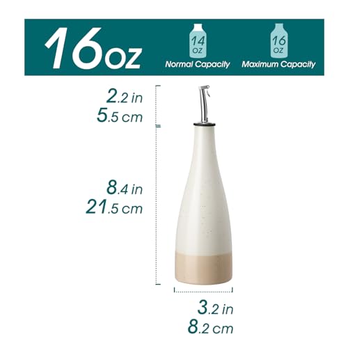 16 Oz Ceramic Olive Oil Dispenser Bottle (16 Ounces / Cream)